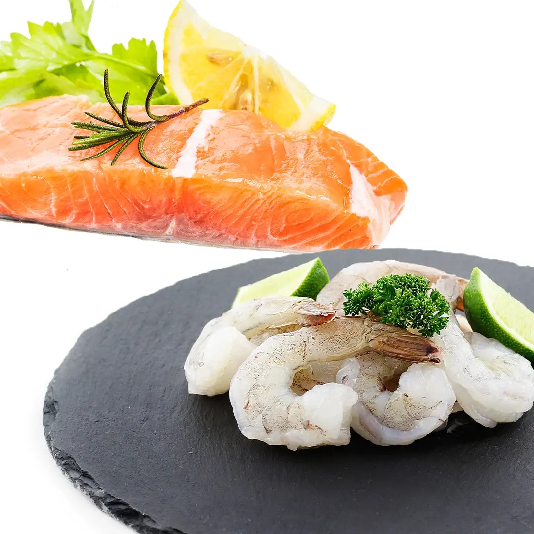 Salmón + camarón pelado y limpio