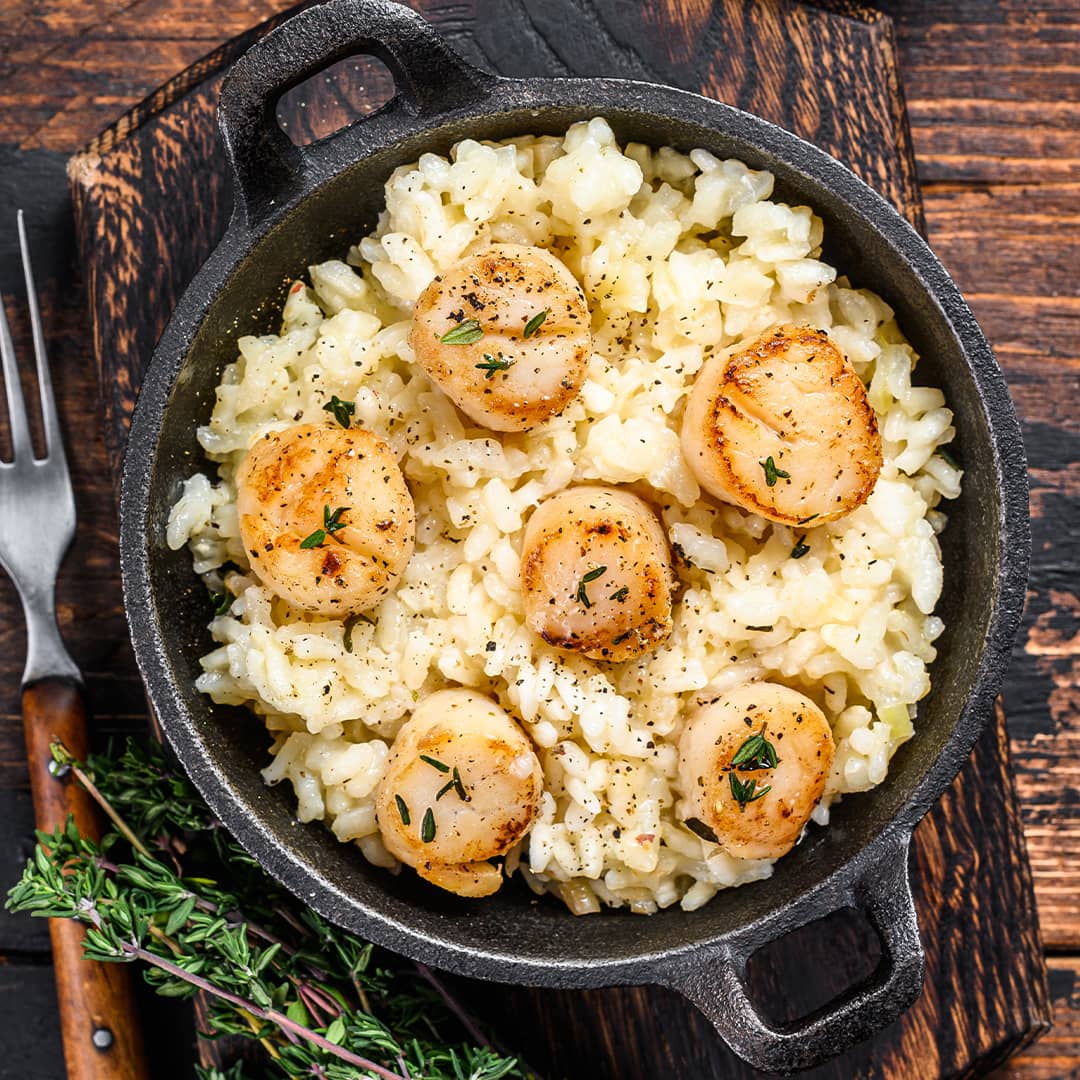 Vieiras con cremoso risotto