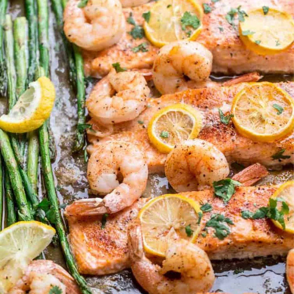 Salmón + camarón pelado y limpio